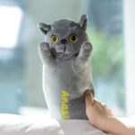 pisică gri din pluș personalizată cu nume