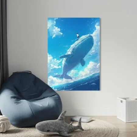 tablou canvas decorativ aventură pe mare cu balena albastră