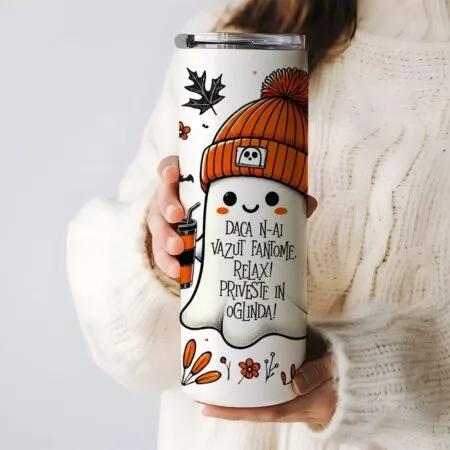 termos personalizat cu fantomița de halloween