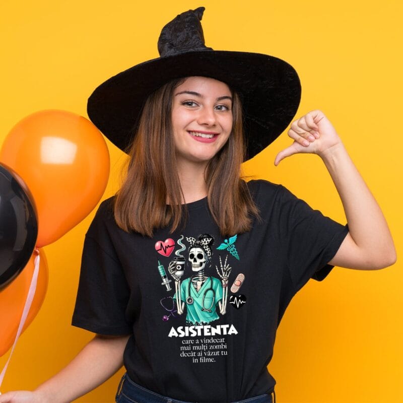 tricou personalizat asistentă de halloween