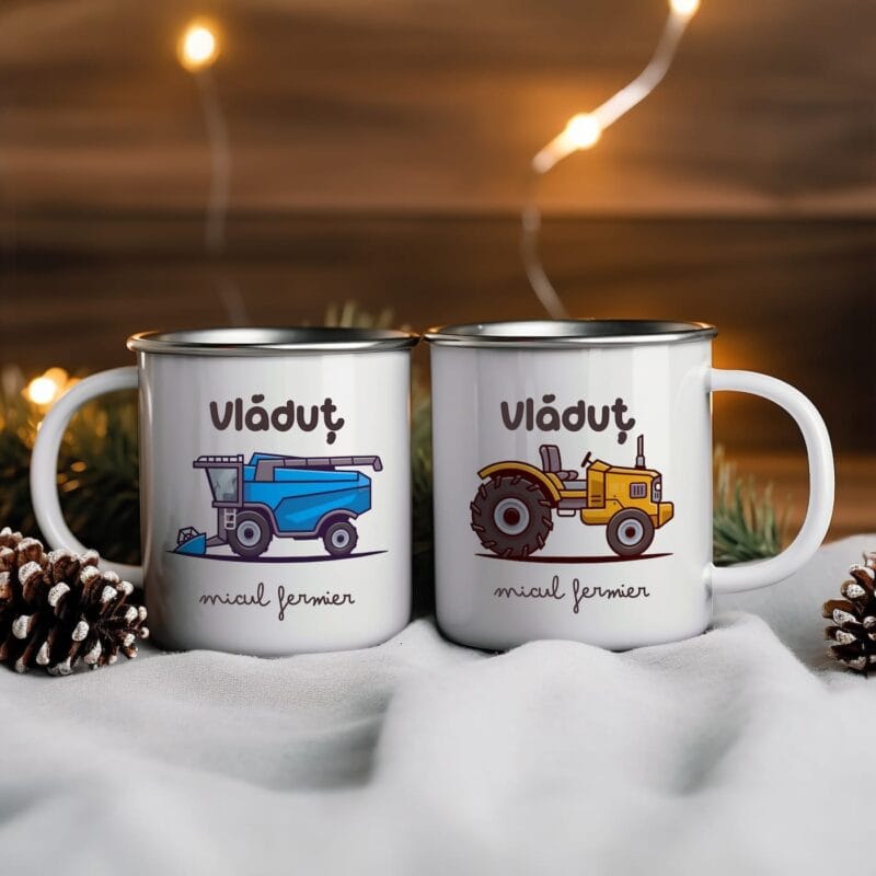 cană metalică emailată personalizată pentru copii micul meseriaș