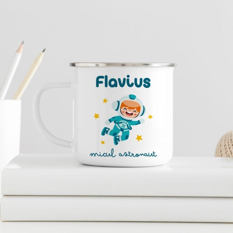 cană metalică emailată personalizată pentru copii micul meseriaș