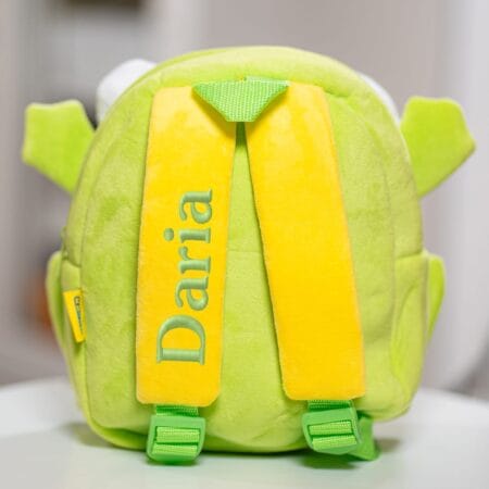 ghiozdănel broscuță din pluș personalizat cu nume