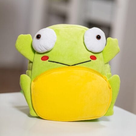 ghiozdănel broscuță din pluș personalizat cu nume