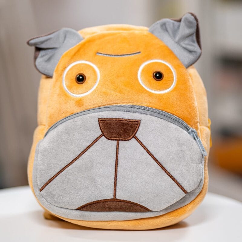 ghiozdănel câine din pluș personalizat cu nume