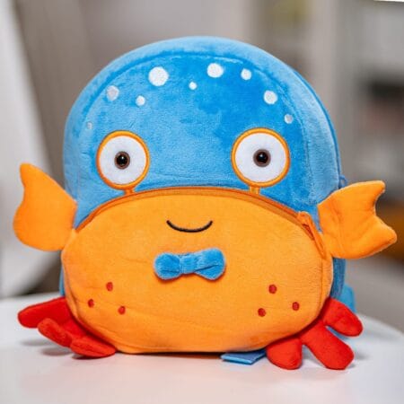 ghiozdănel crab din pluș personalizat cu nume