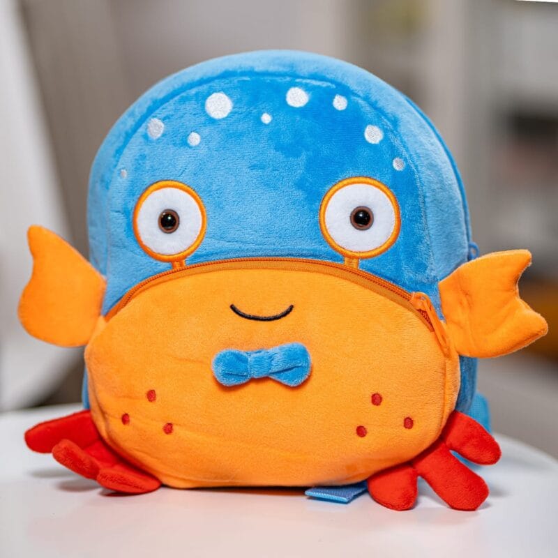 ghiozdănel crab din pluș personalizat cu nume