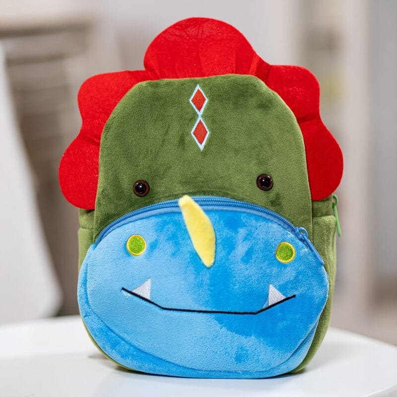 ghiozdănel dinozaur din pluș personalizat cu nume