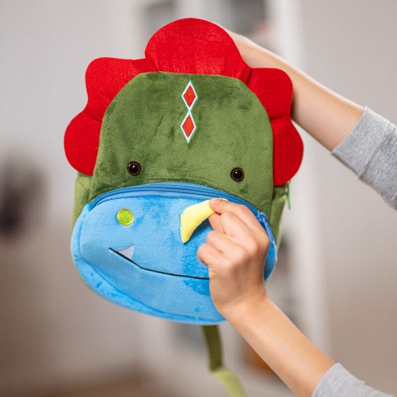 ghiozdănel dinozaur din pluș personalizat cu nume