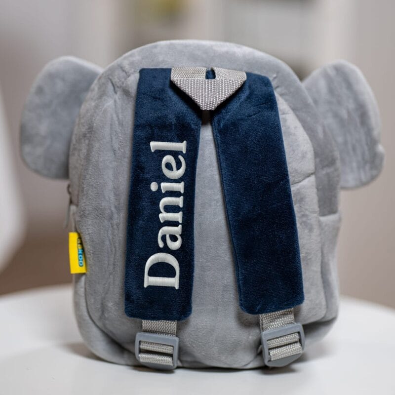 ghiozdănel elefănțel din pluș personalizat cu nume