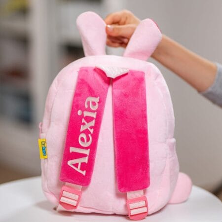 ghiozdănel pisicuță albă din pluș personalizat cu nume (copiază)