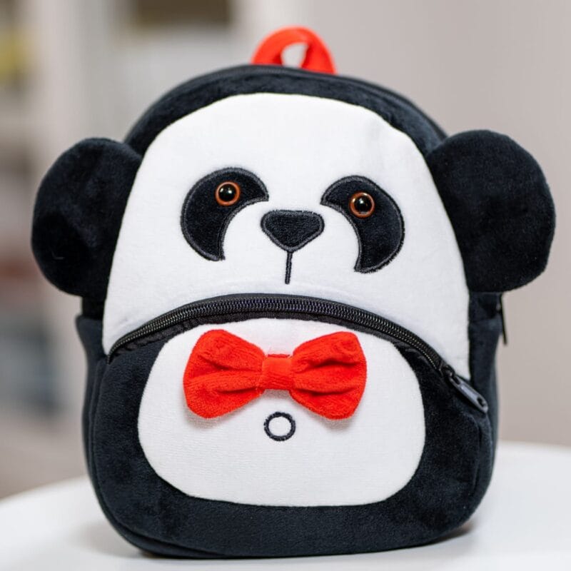 ghiozdănel panda din pluș personalizat cu nume
