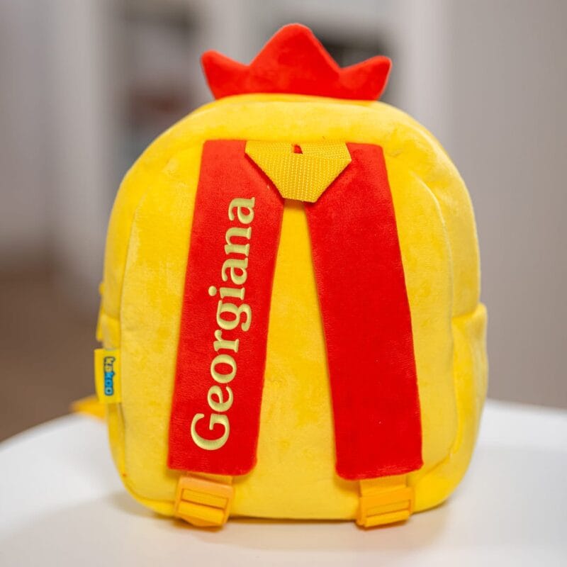 ghiozdănel puișor din pluș personalizat cu nume