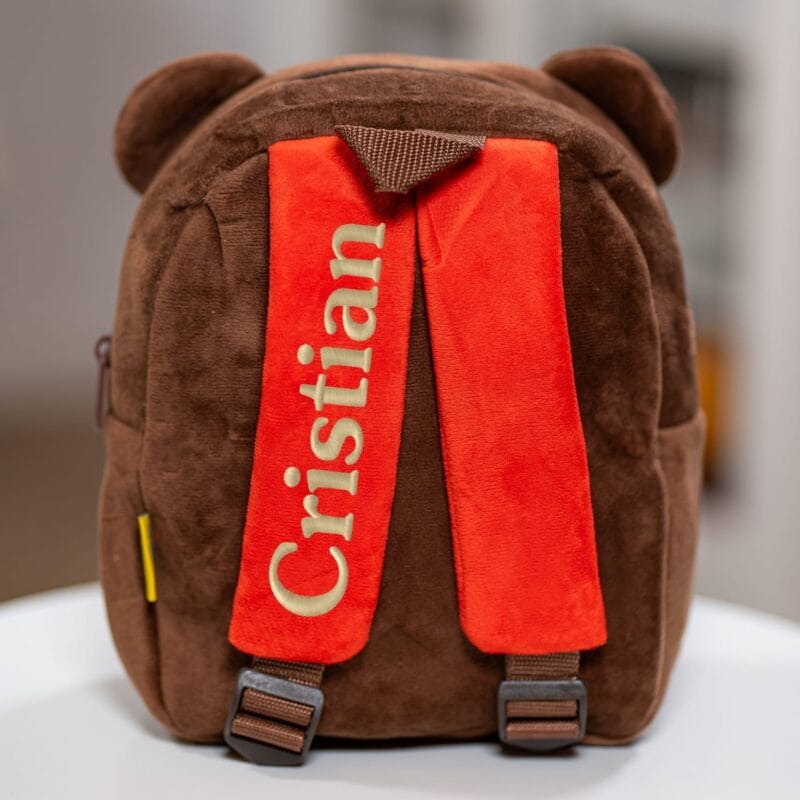 ghiozdănel urs din pluș personalizat cu nume