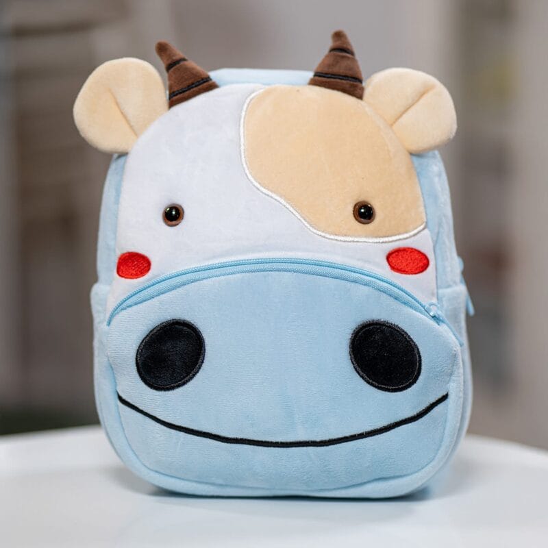 ghiozdănel văcuță din pluș personalizat cu nume