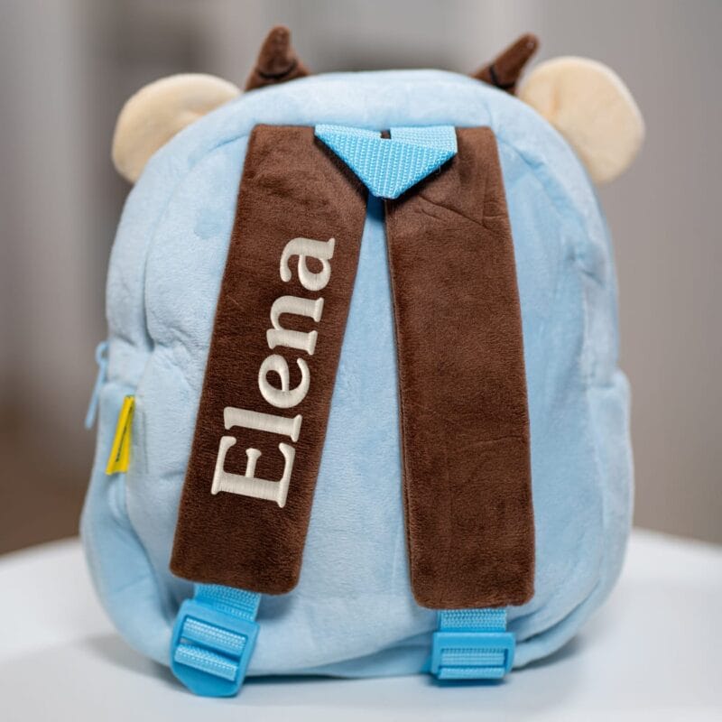 ghiozdănel văcuță din pluș personalizat cu nume