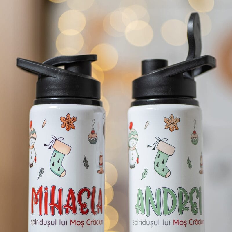 bidon de apă personalizat cu numele spiridușului lui crăciun