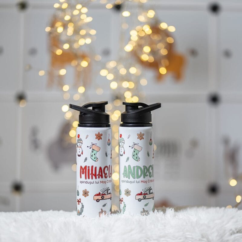 bidon de apă personalizat cu numele spiridușului lui crăciun