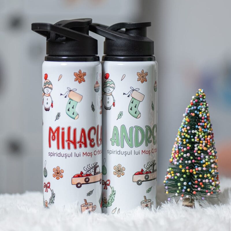 bidon de apă personalizat cu numele spiridușului lui crăciun