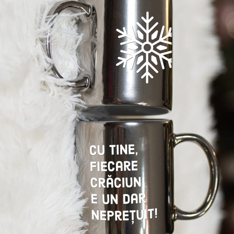 cană argintie personalizată cu nume și mesaj de crăciun