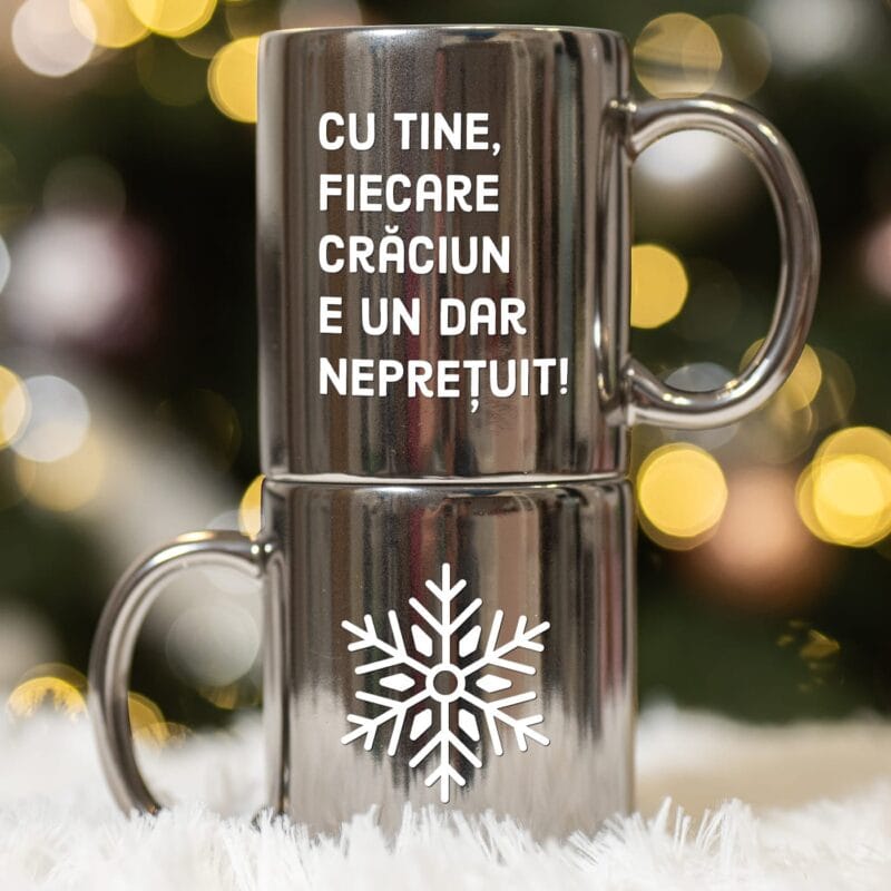 cană argintie personalizată cu nume și mesaj de crăciun