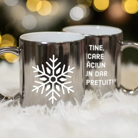 cană argintie personalizată cu nume și mesaj de crăciun