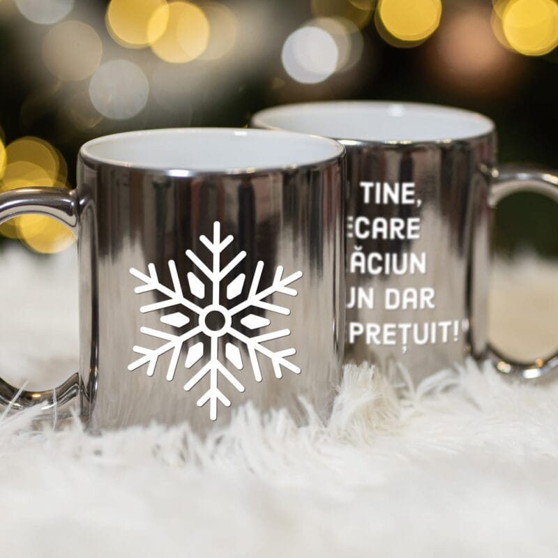 cană argintie personalizată cu nume și mesaj de crăciun