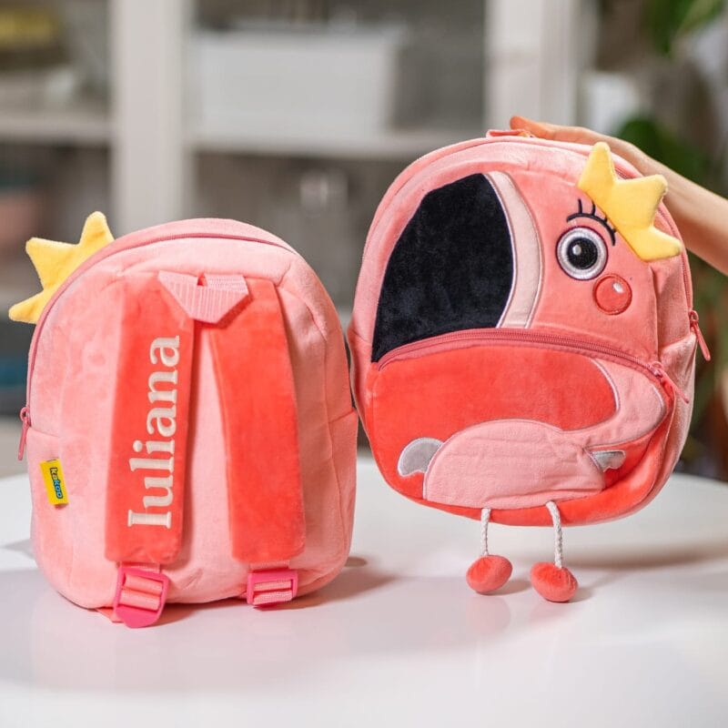 ghiozdănel papagal de pluș personalizat cu nume