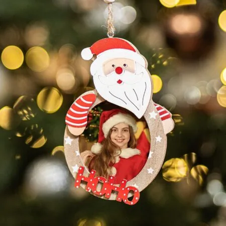 ornament din lemn moș crăciun personalizat cu o poză