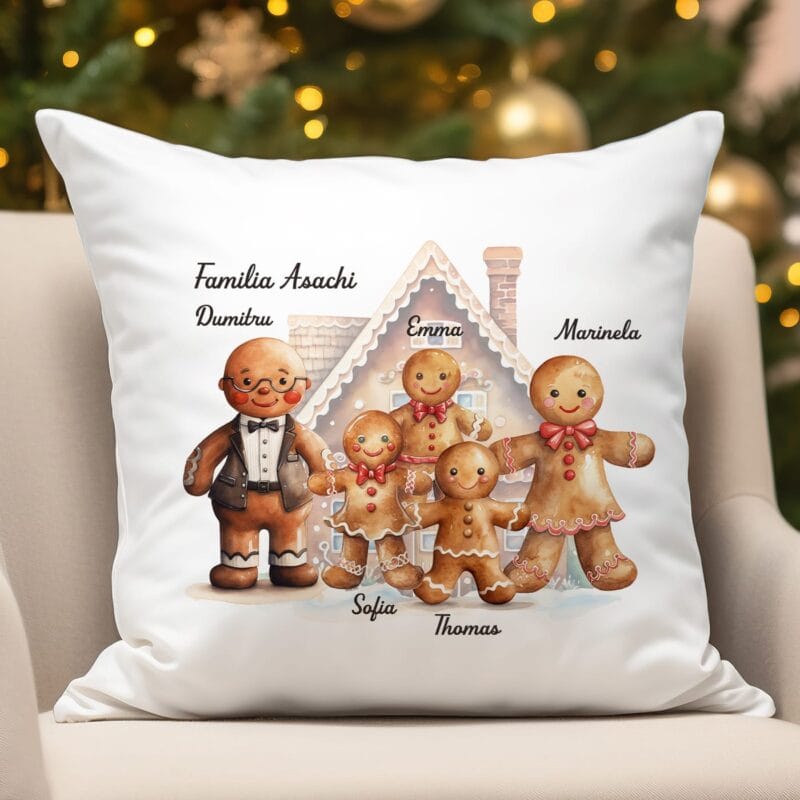 pernă personalizată cu membrii de turtă dulce ai familiei