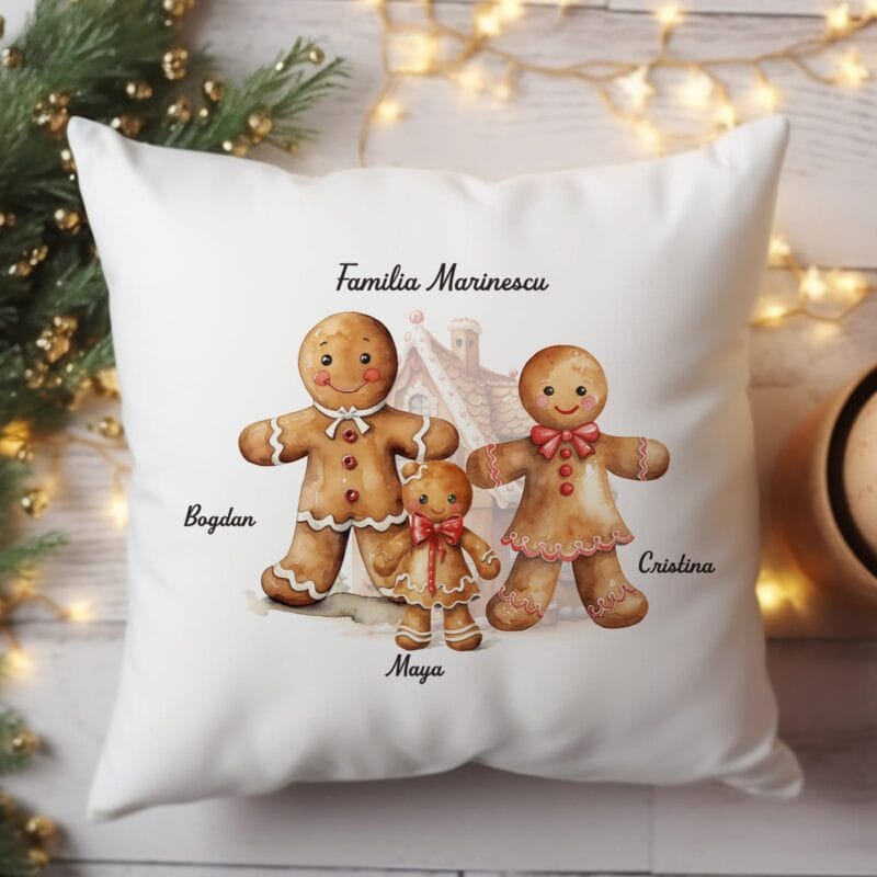 pernă personalizată cu membrii de turtă dulce ai familiei