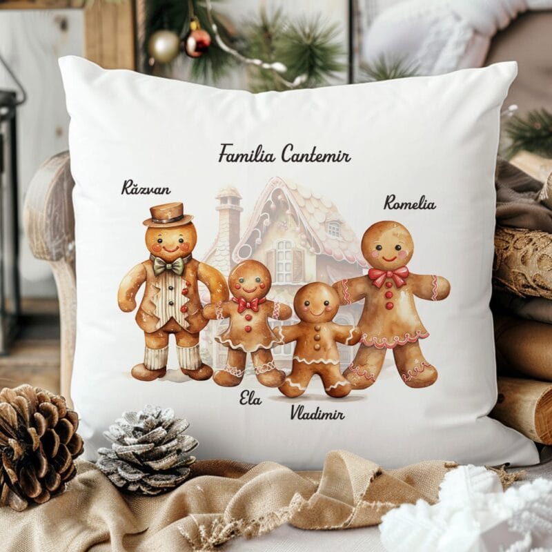 pernă personalizată cu membrii de turtă dulce ai familiei