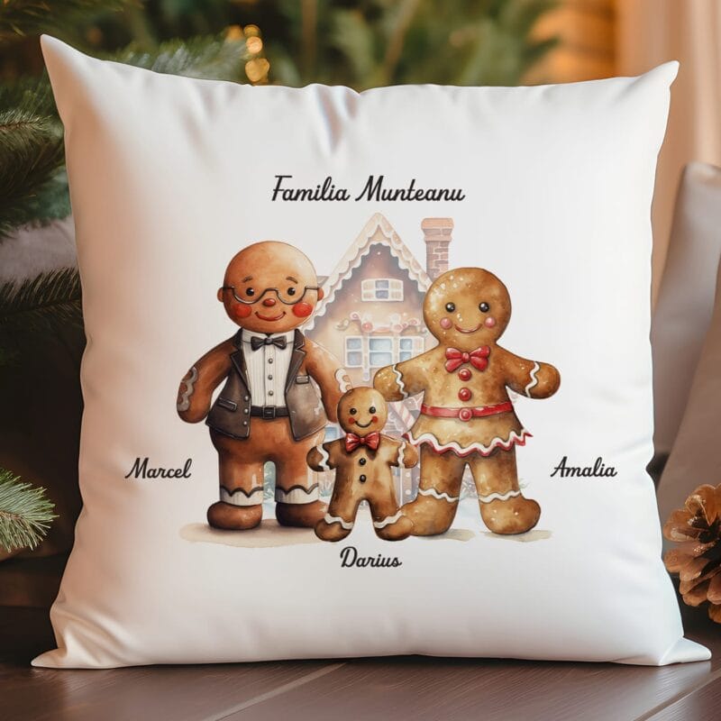 pernă personalizată cu membrii de turtă dulce ai familiei