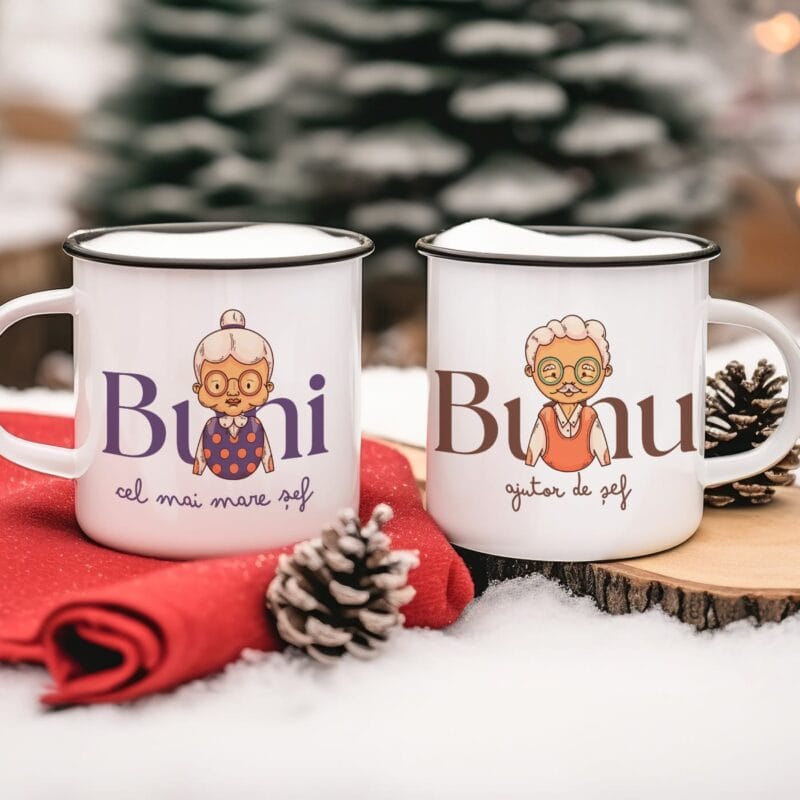 set căni emailate personalizate cadou pentru buni și bunu