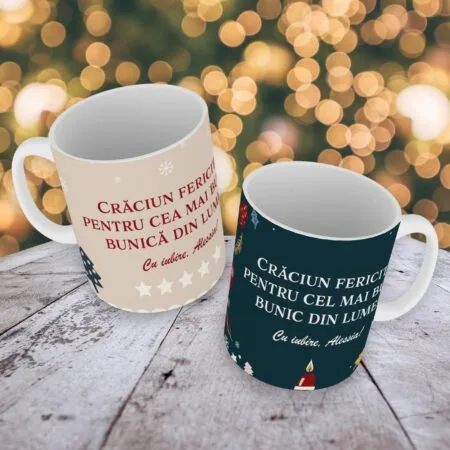 set căni personalizate pentru bunici cu urare de crăciun