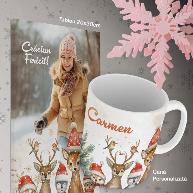 set personalizat de crăciun cu cană și tablou canvas