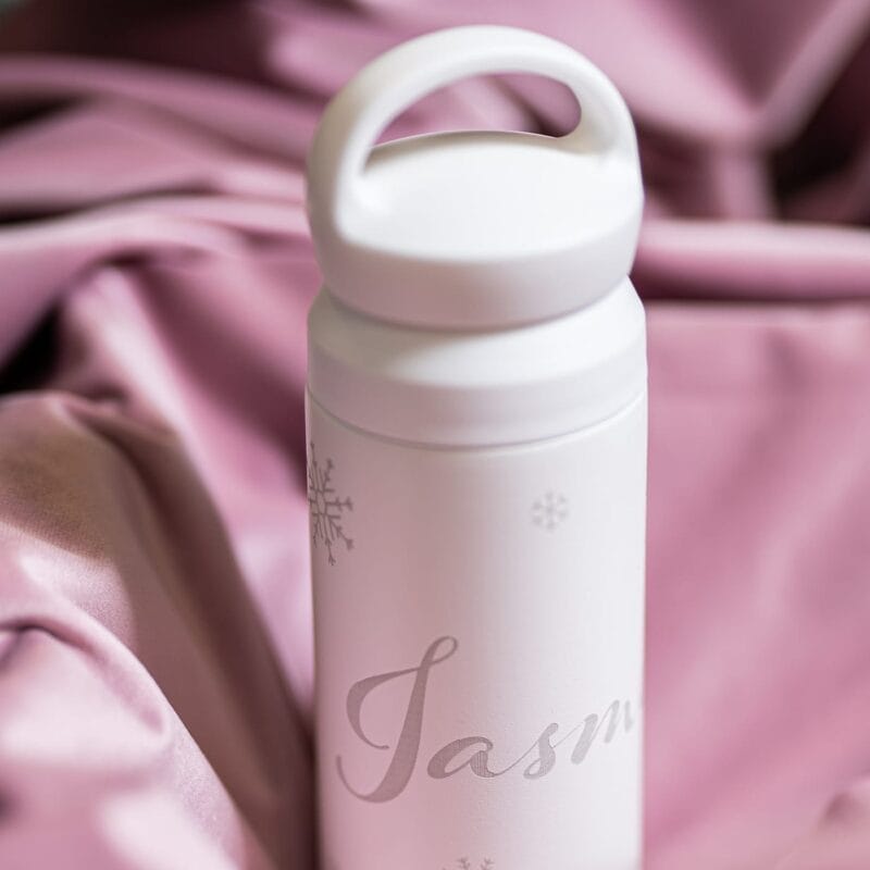 termos din oțel inoxidabil personalizat cu motiv de iarnă și nume