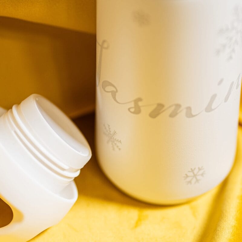 termos din oțel inoxidabil personalizat cu motiv de iarnă și nume