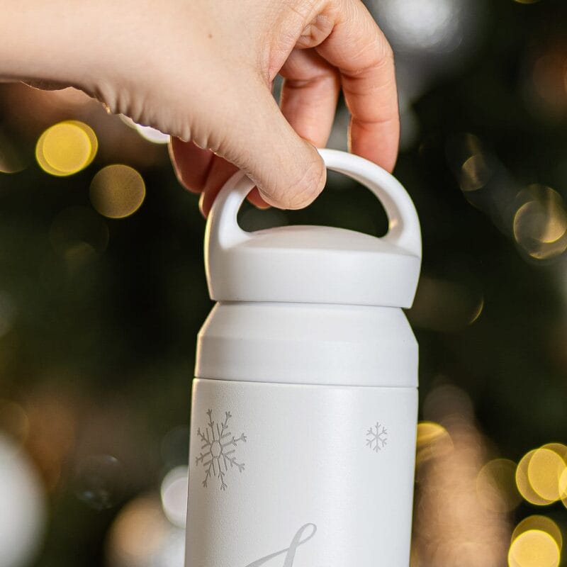 termos din oțel inoxidabil personalizat cu motiv de iarnă și nume