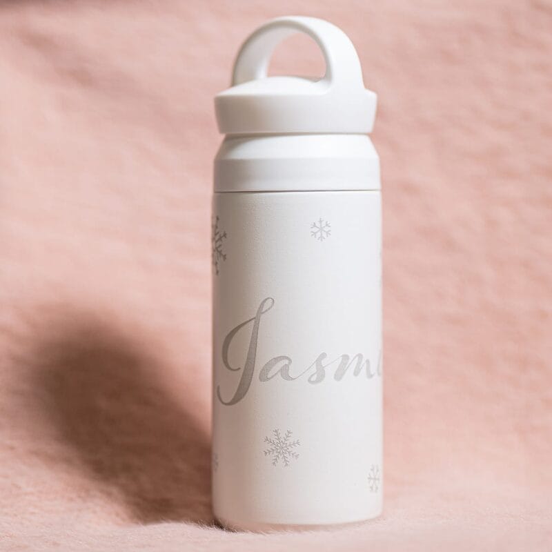 termos din oțel inoxidabil personalizat cu motiv de iarnă și nume