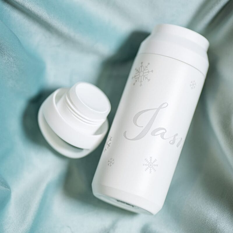 termos din oțel inoxidabil personalizat cu motiv de iarnă și nume