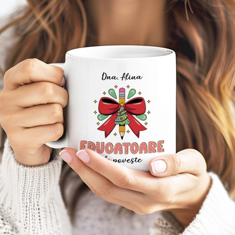 cană personalizată de crăciun pentru educatoare