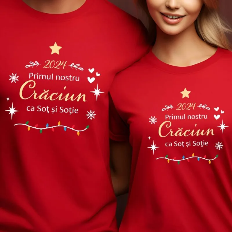 set tricouri roșii personalizate primul nostru crăciun