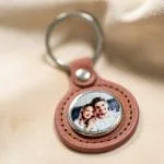 breloc rotund din piele personalizat cu poză