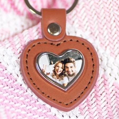breloc din piele în formă de inimă personalizat cu poză