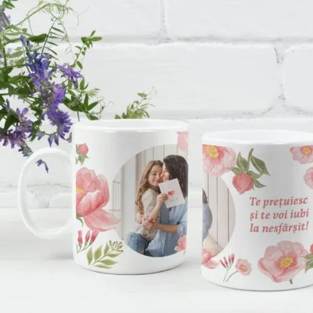 cană personalizată cu o poză și mesaj pentru mama