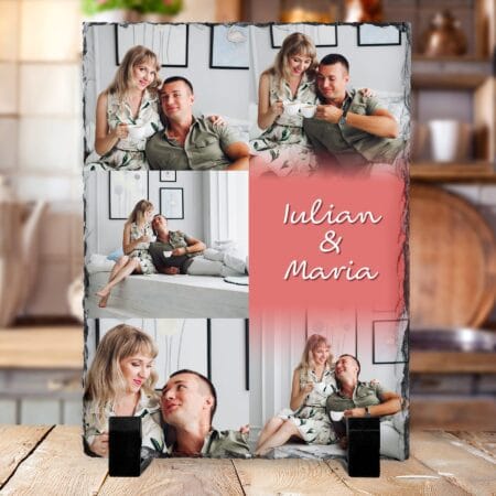 piatră personalizată cu nume și 5 poze pentru iubiți