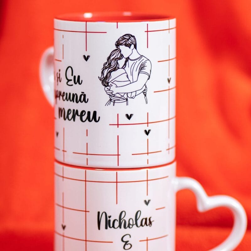 set căni cu interior roșu personalizate tu și eu