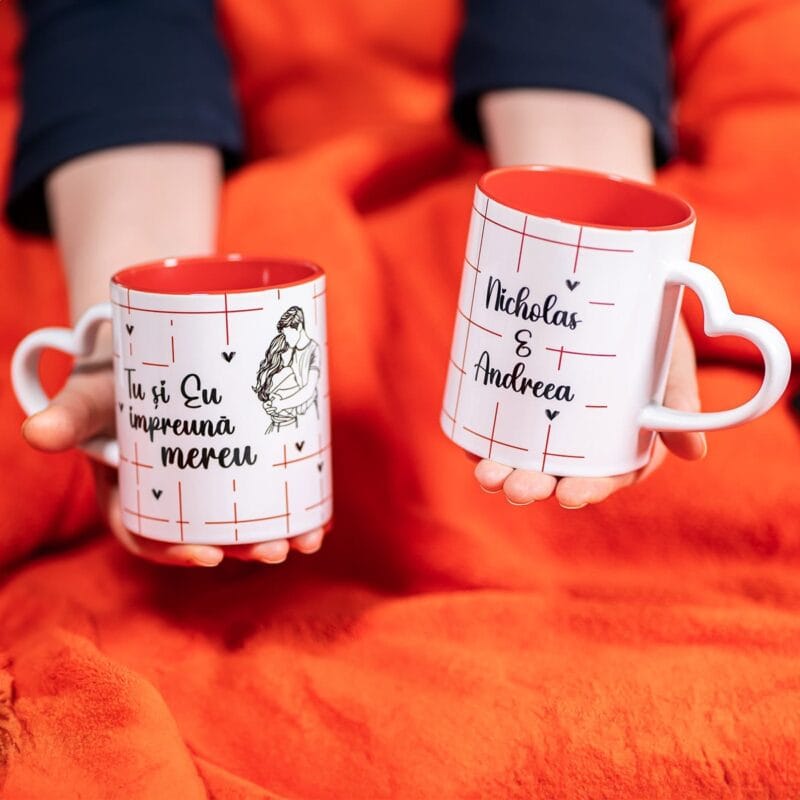 set căni cu interior roșu personalizate tu și eu