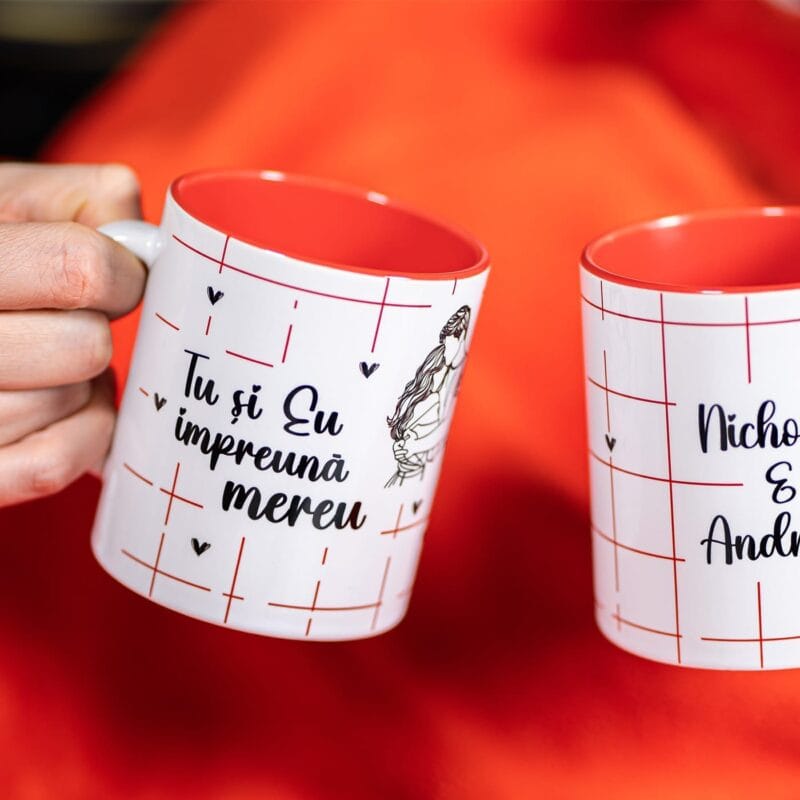 set căni cu interior roșu personalizate tu și eu